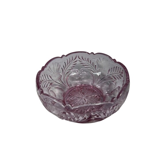 Vintage Mosser Inverted Thistle Rose Pink Footed 8” Round Serving Bowl MCM - Picture 3 of 10